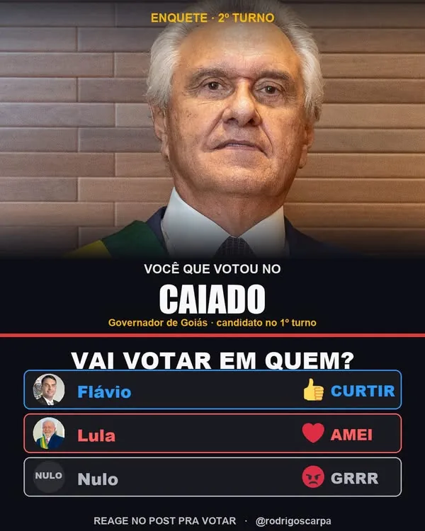 Arte do post: Você que votou no Caiado, vai votar em quem?