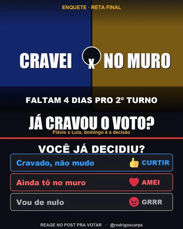 Arte do post: Faltam quatro dias pro 2º turno. Você já cravou o voto?