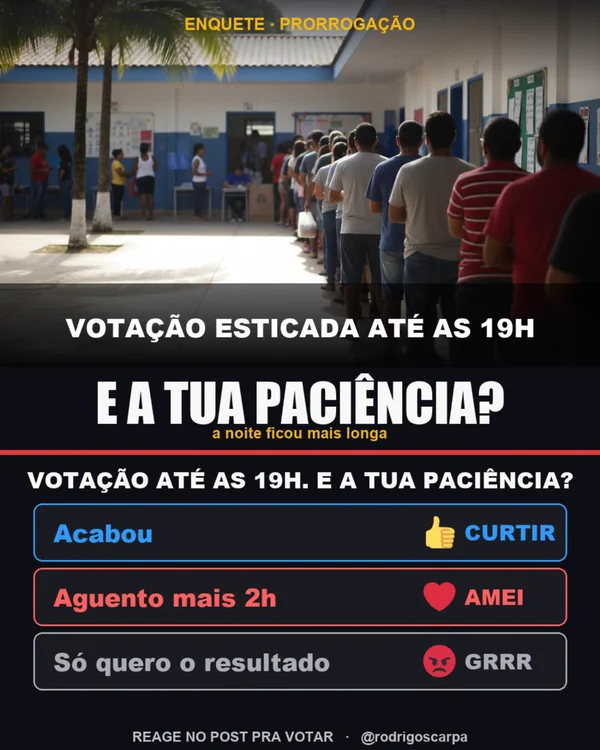 Arte do post: Votação até as 19h. E a tua paciência?
