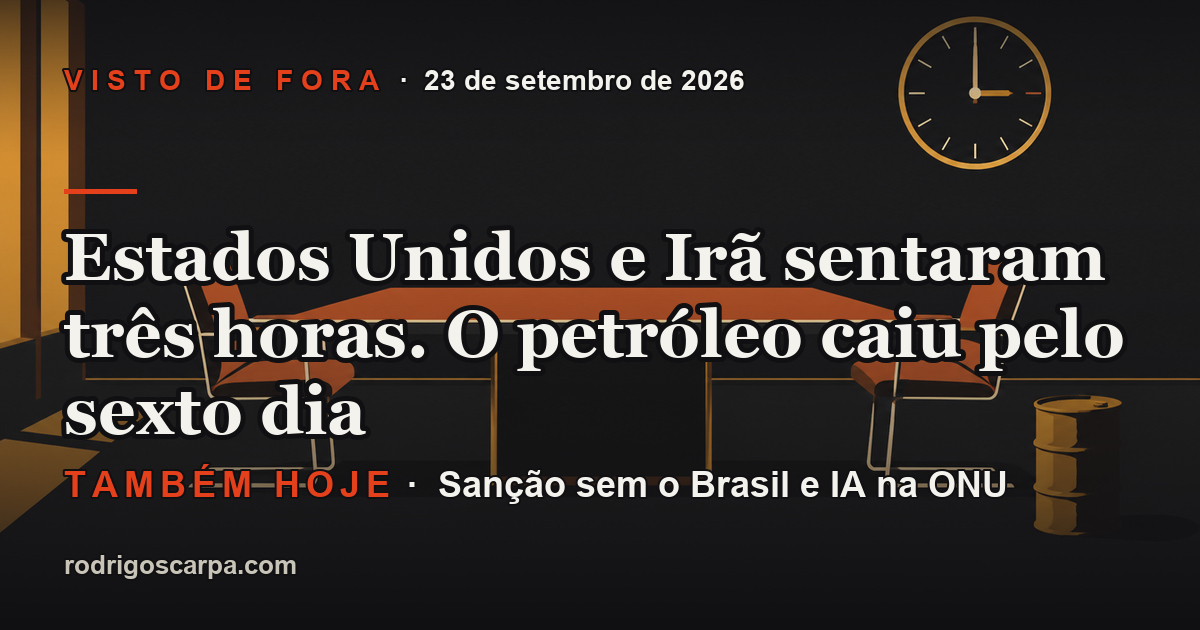 Edição 6, Quarta-feira, 23 de setembro de 2026. Estados Unidos e Irã sentaram três horas. O petróleo caiu pelo sexto dia