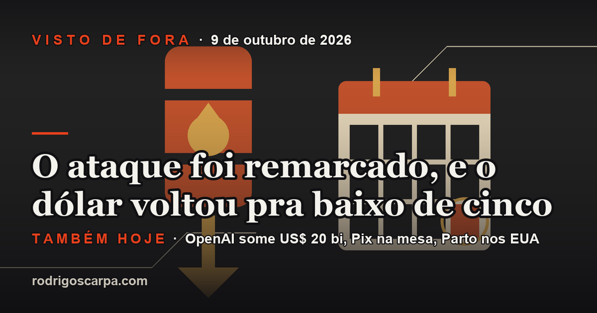Edição 18, Sexta-feira, 9 de outubro de 2026. O ataque foi remarcado, e o dólar voltou pra baixo de cinco