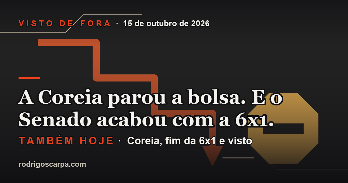 Edição 22, Quinta-feira, 15 de outubro de 2026. A Coreia parou a bolsa. E o Senado acabou com a 6x1.