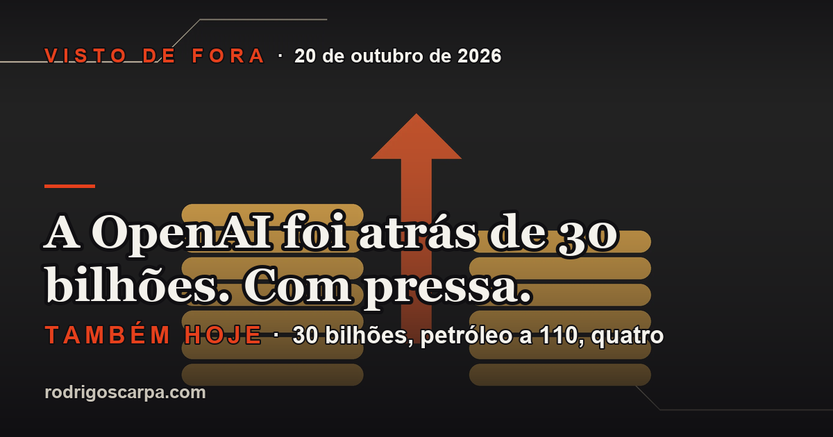 Edição 25, Terça-feira, 20 de outubro de 2026. A OpenAI foi atrás de 30 bilhões. Com pressa.