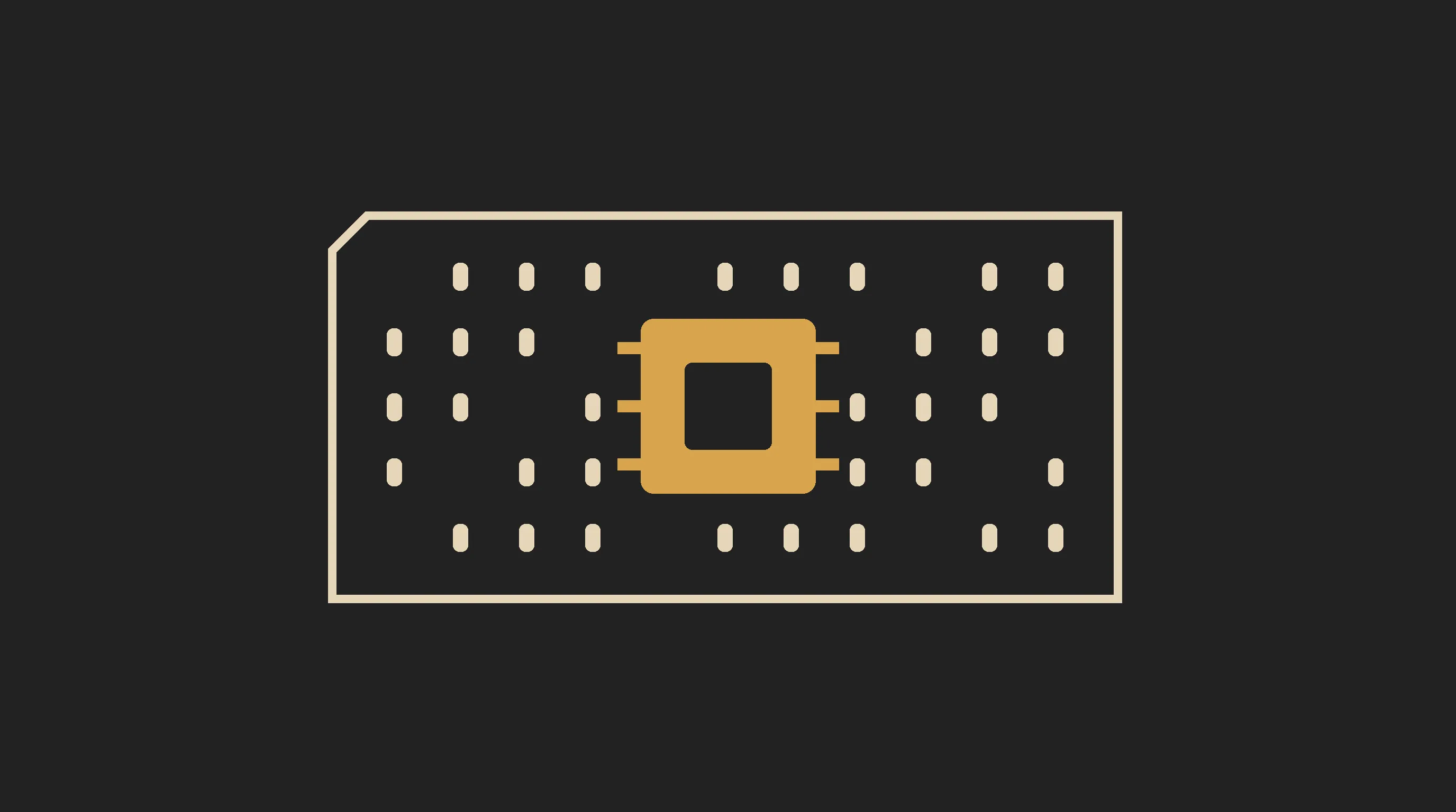 Um cartão perfurado antigo em contorno claro, com um chip dourado encaixado no meio dele