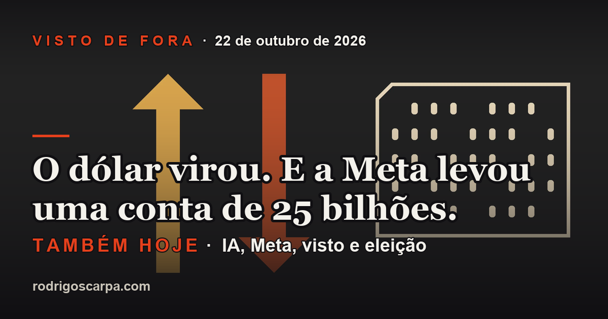 Edição 28, 22 de outubro de 2026. O dólar virou. E a Meta levou uma conta de 25 bilhões.